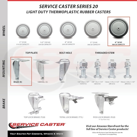 Service Caster Cambro Beverage Service Cart Swivel Caster Replacement Set- CAM-SCC-20S614-TPRB-2-R-2